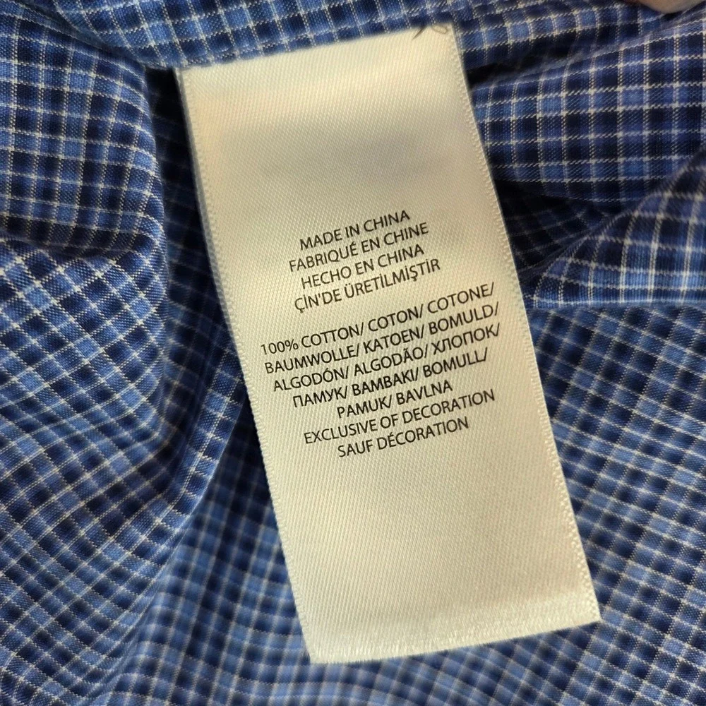Polo Ralph Lauren Mens Blue White Micro Check‎ Cotton Button Down Shirt XL